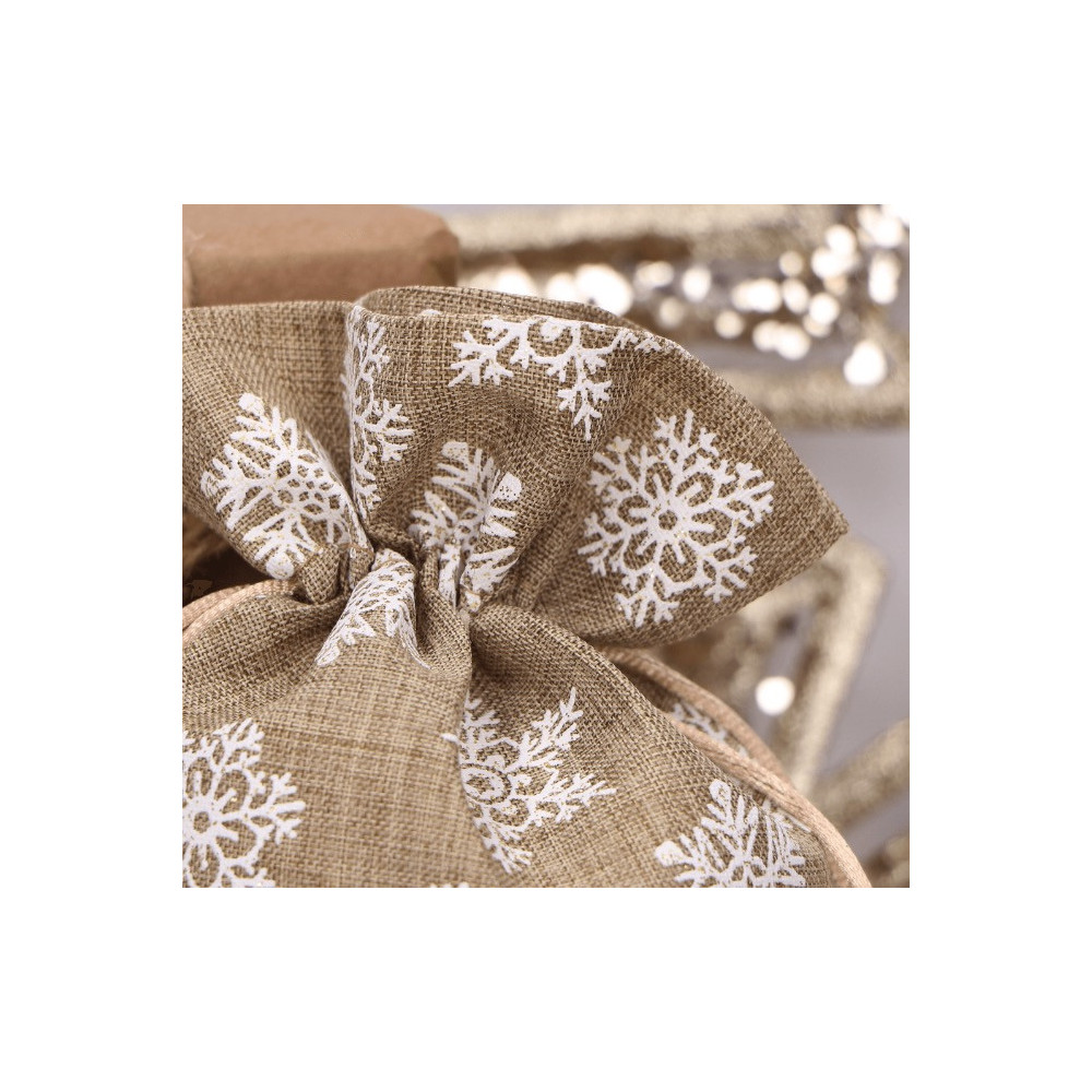 Linen gift bags with snowflakes - 13,5 x 18 cm