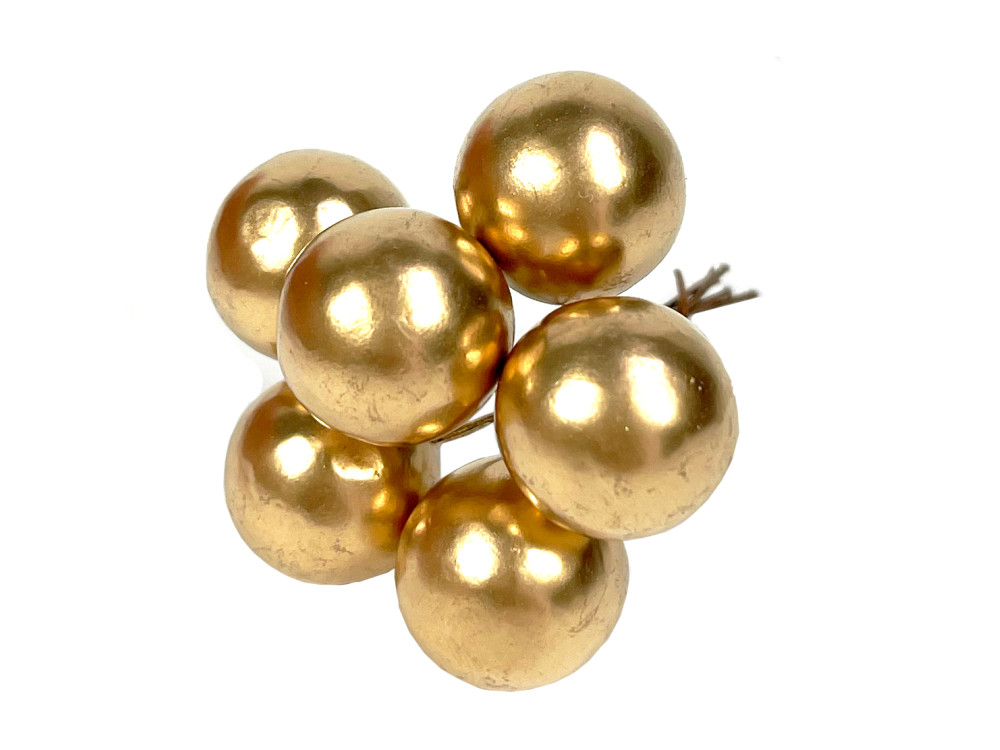 Baubles on wires - gold, 20 mm, 6 pcs.