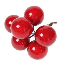 Baubles on wires - red, 20 mm, 6 pcs.
