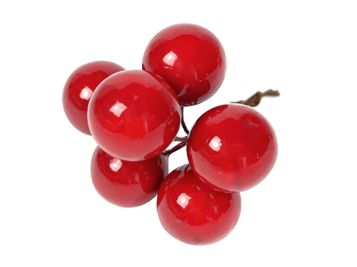 Baubles on wires - red, 20 mm, 6 pcs.