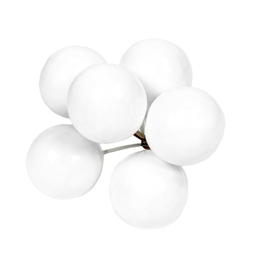 Baubles on wires - white, 20 mm, 6 pcs.