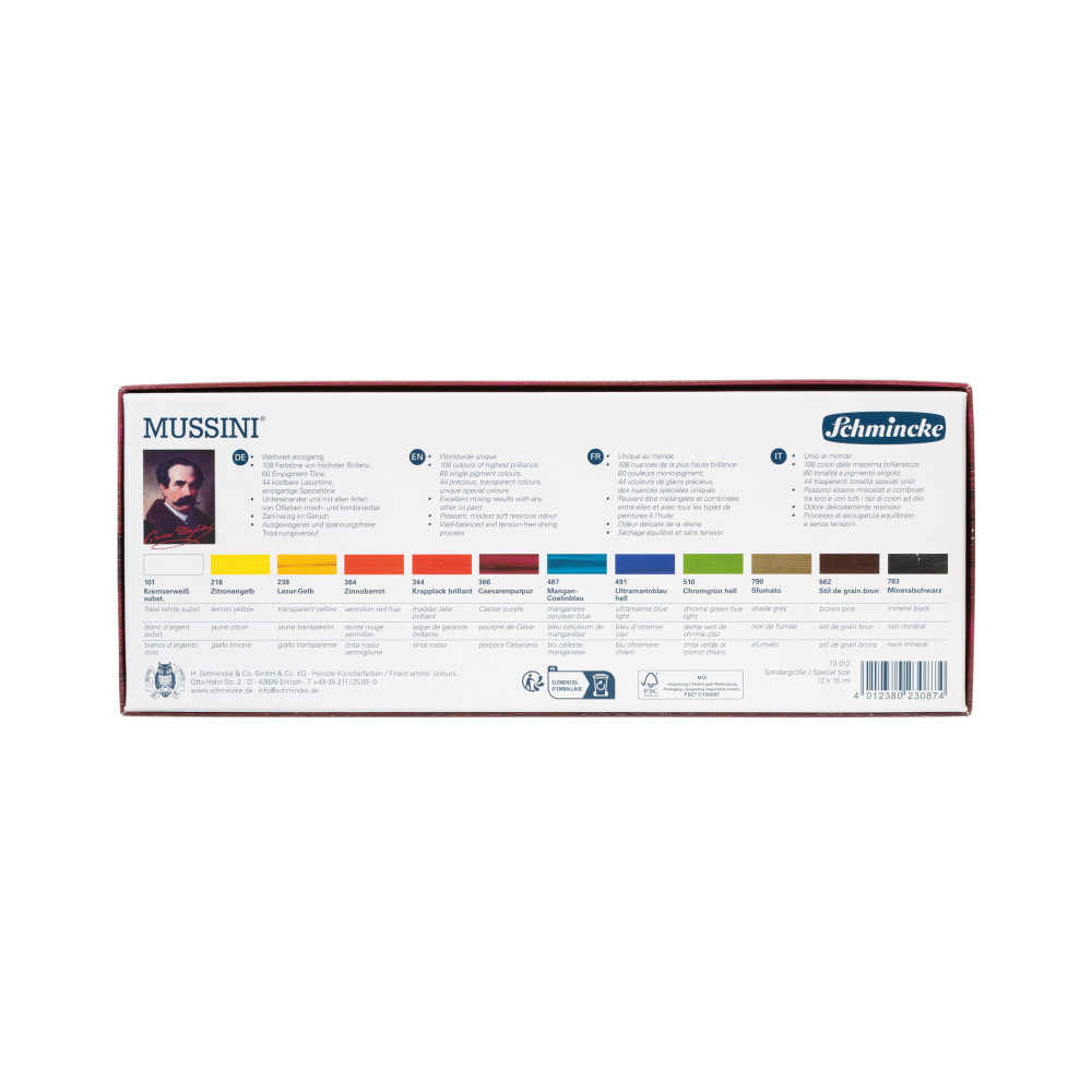 Zestaw farb olejnych Mussini - Schmincke - 12 kolorów x 15 ml