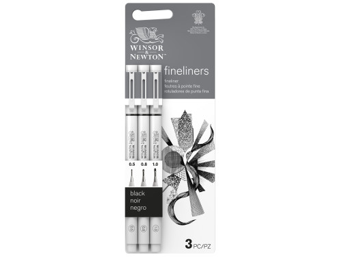 Zestaw cienkopisów kreślarskich - Winsor & Newton - Big, Black, 3 szt.