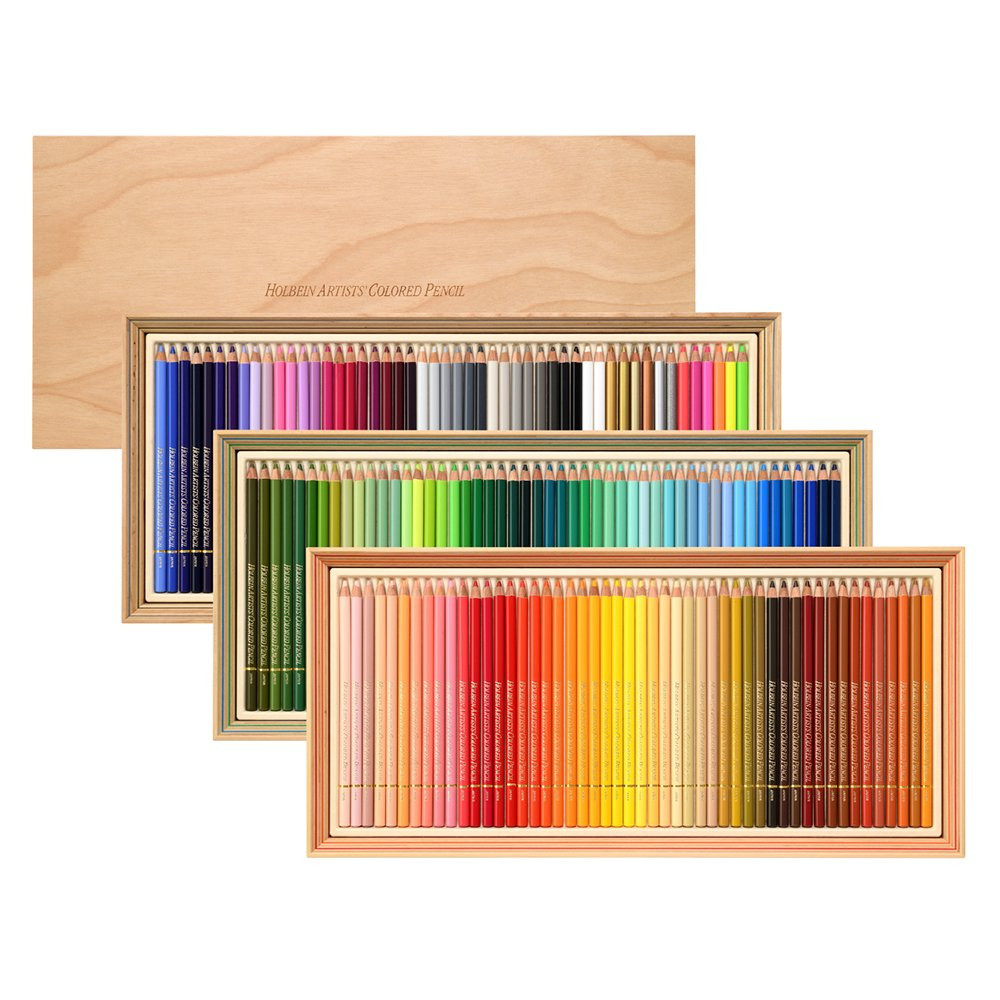 Set of Artists' Colored Pencils in Wooden Box - Holbein - 150 pcs.