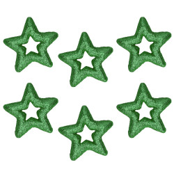 Gwiazdki brokatowe styropianowe - zielone, 7,5 cm, 6 szt.
