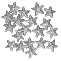 Glitter styrofoam stars - silver, 5 cm, 20 pcs.