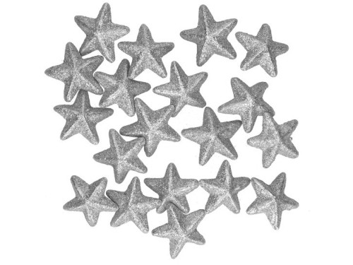 Glitter styrofoam stars - silver, 5 cm, 20 pcs.