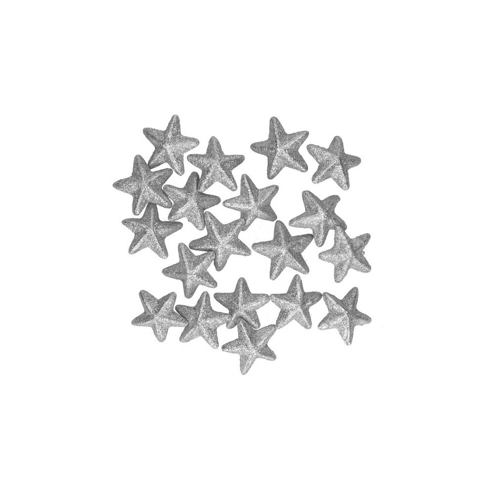 Gwiazdki brokatowe styropianowe - srebrne, 5 cm, 20 szt.