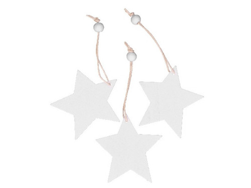 Wooden stars pendants - white, 7 cm, 3 pcs.