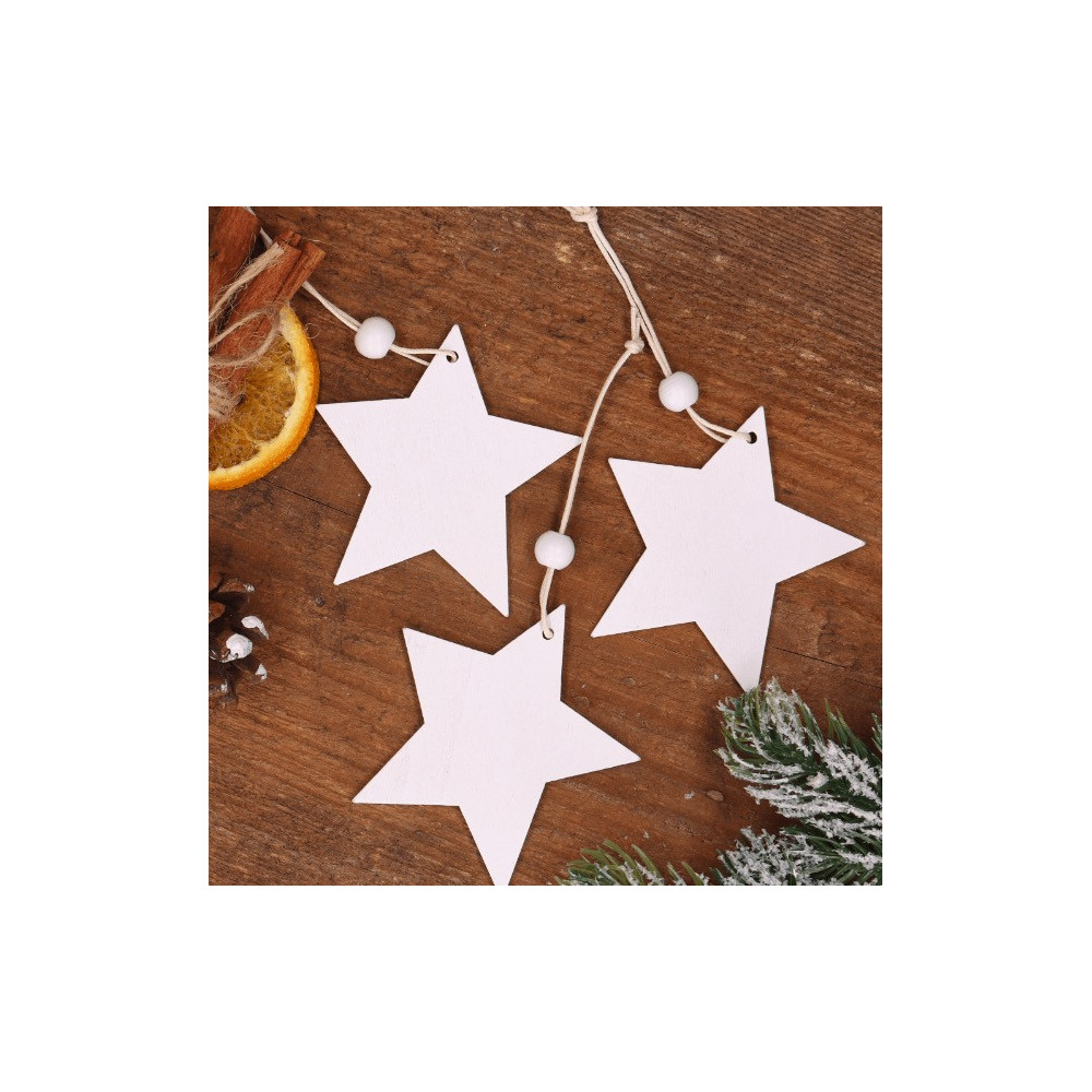 Wooden stars pendants - white, 7 cm, 3 pcs.
