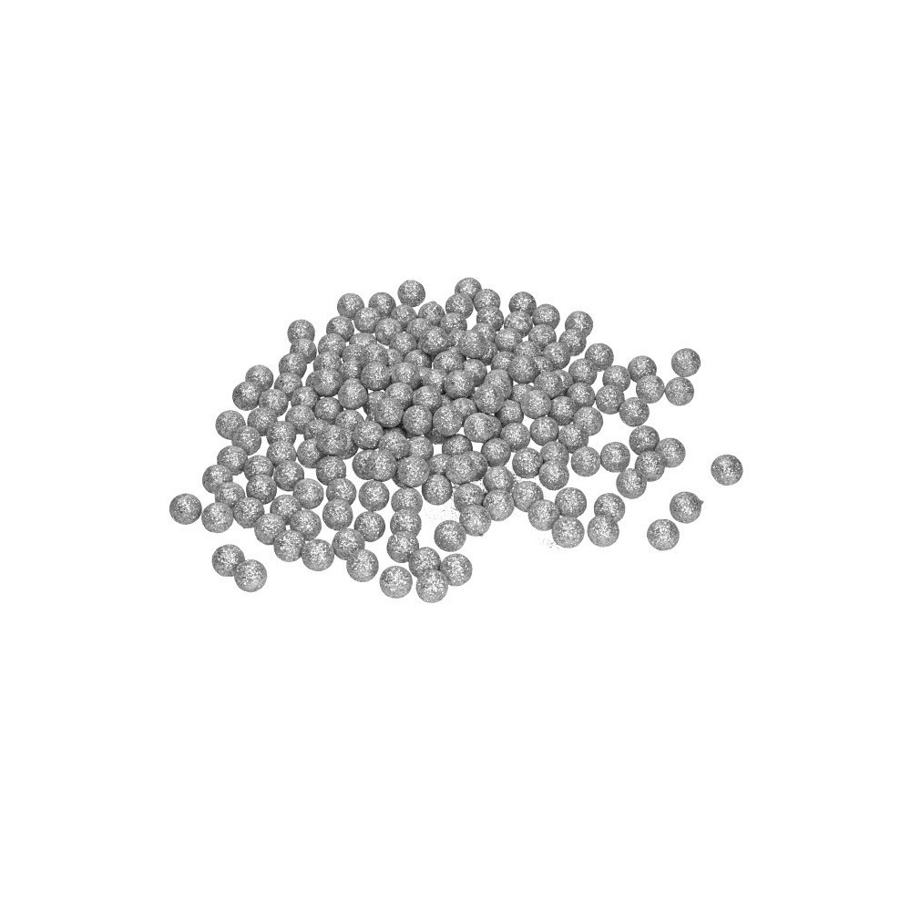 Styrofoam glitter balls - silver, 1,5 cm, 65 pcs.