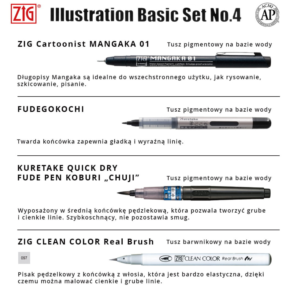 Zestaw pisaków Ilustration Basic Set 4, Inktober 2023 - Kuretake - 4 szt.