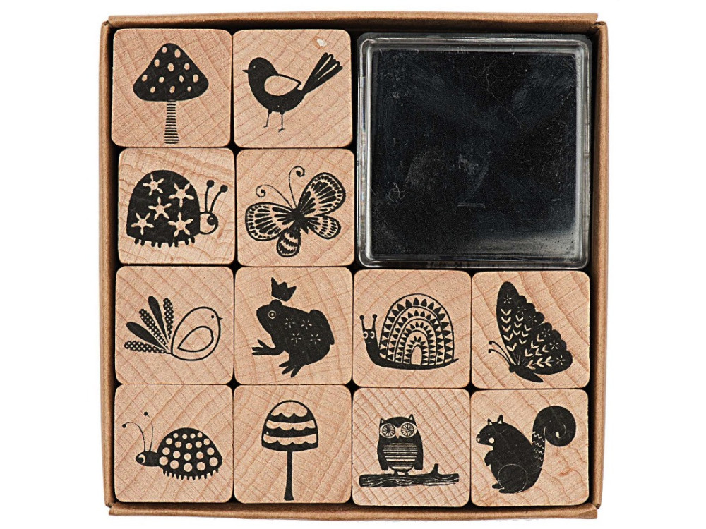 Zestaw drewnianych stempli Las - Rico Design - 12 szt.