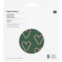 Bibuła do pakowania prezentów - Paper Poetry - Candy Cane Hearts, 5 szt.