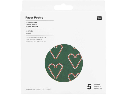 Gift wrapping tissue paper - Paper Poetry - Candy Cane Hearts, 5 pcs.