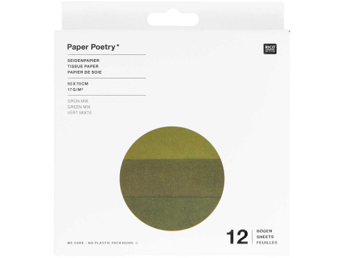 Bibuła do pakowania prezentów - Paper Poetry - zielona, 12 szt.
