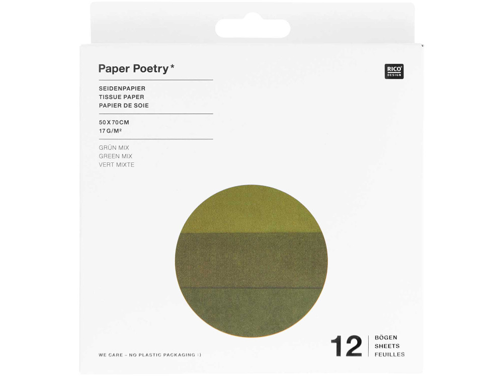 Bibuła do pakowania prezentów - Paper Poetry - zielona, 12 szt.