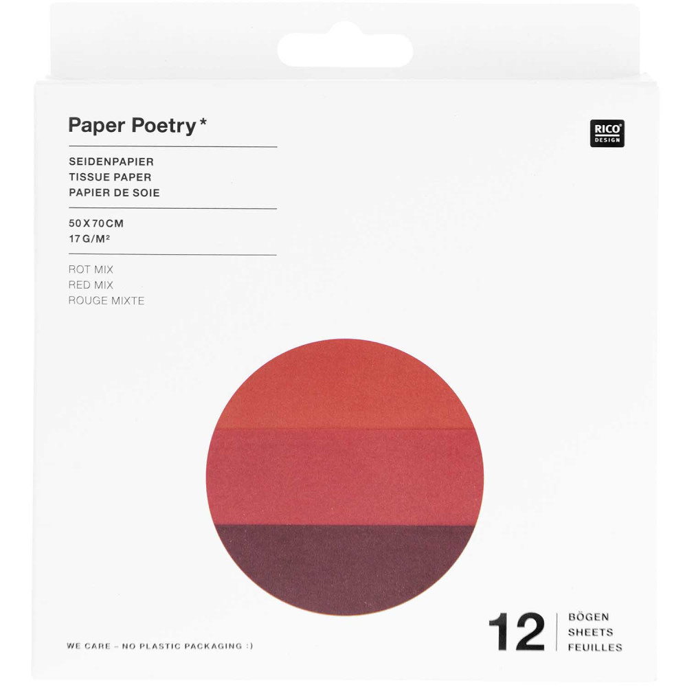 Bibuła do pakowania prezentów - Paper Poetry - Red, 12 szt.