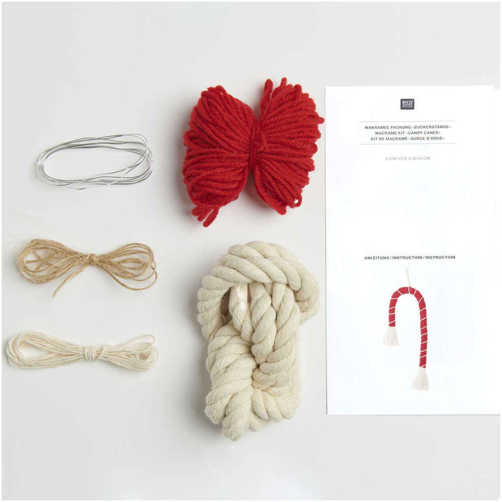 Macrame craft kit, Candy Canes - Rico Design - 20 x 8 cm, 4 pcs.