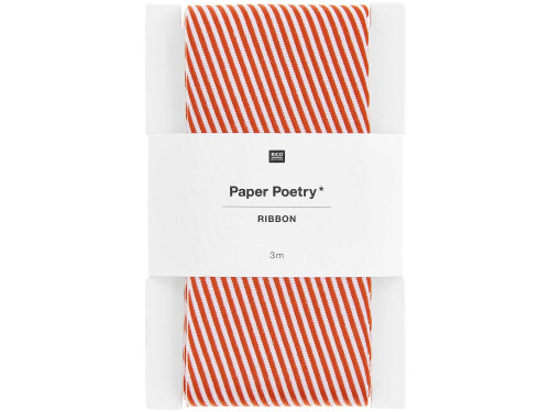 Wstążka tkana, Paski ukośne - Paper Poetry - czerwono-biała, 5 cm x 3 m