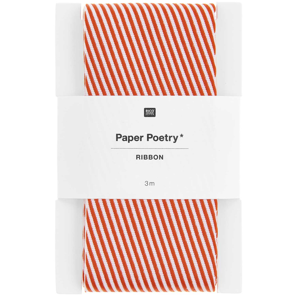 Wstążka tkana, Paski ukośne - Paper Poetry - czerwono-biała, 5 cm x 3 m