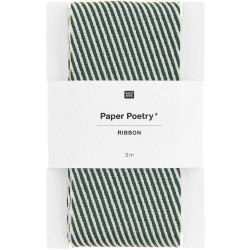 Wstążka tkana, Paski ukośne - Paper Poetry - zielono-biała, 5 cm x 3 m