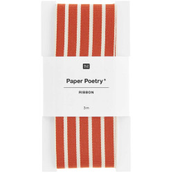 Woven ribbon, Stripes - Paper Poetry - red and off-white, 3,8 cm x 3 m