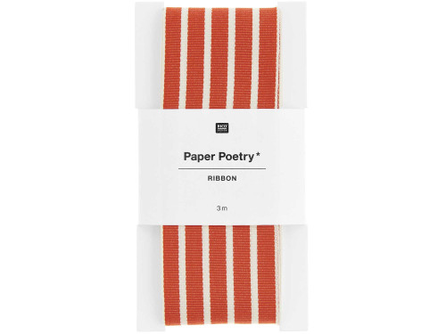 Wstążka tkana, Paski - Paper Poetry - czerwono-beżowa, 3,8 cm x 3 m