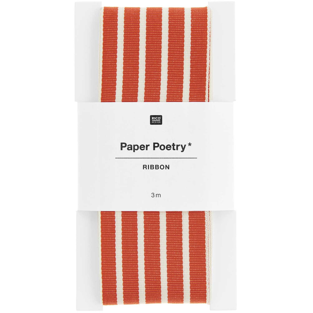 Wstążka tkana, Paski - Paper Poetry - czerwono-beżowa, 3,8 cm x 3 m