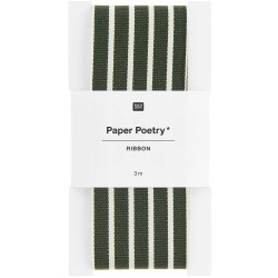 Wstążka tkana, Paski - Paper Poetry - zielono-beżowa, 3,8 cm x 3 m
