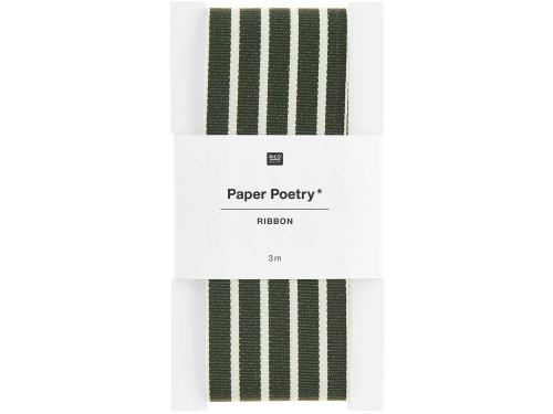 Wstążka tkana, Paski - Paper Poetry - zielono-beżowa, 3,8 cm x 3 m