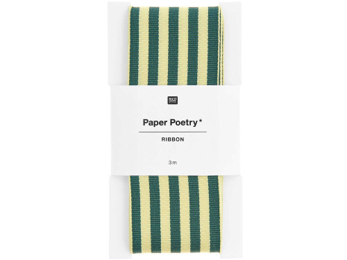 Woven ribbon, Stripes - Paper Poetry - green and yellow, 3,8 cm x 3 m