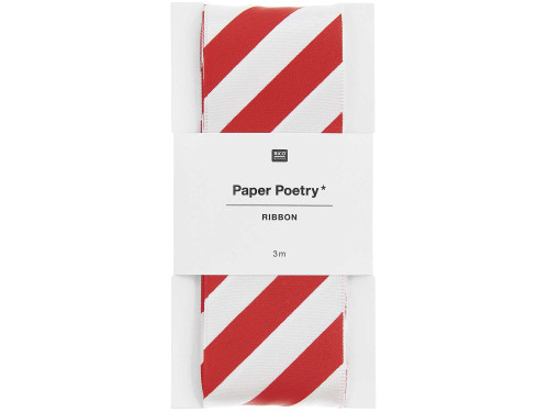 Polyester ribbon, Stripes - Paper Poetry - white and red, 3,8 cm x 3 m
