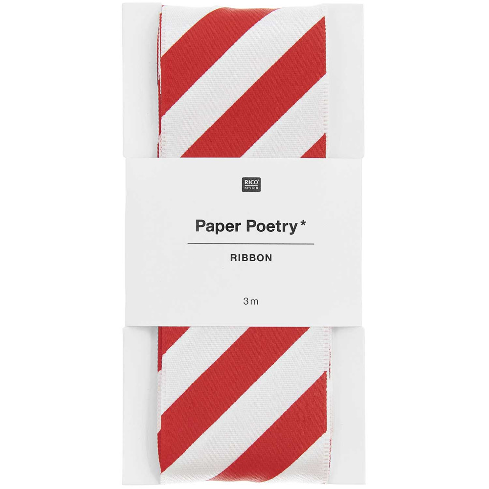 Wstążka poliestrowa, Paski - Paper Poetry - biało-czerwona, 3,8 cm x 3 m