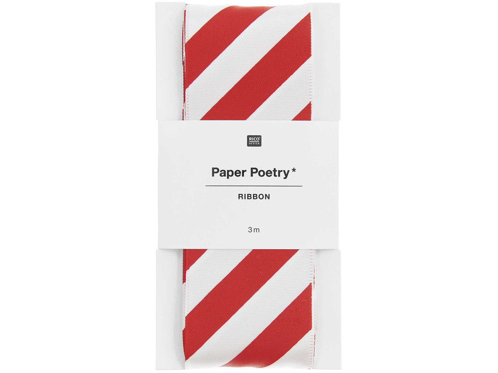 Polyester ribbon, Stripes - Paper Poetry - white and red, 3,8 cm x 3 m