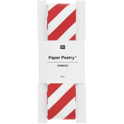 Wstążka poliestrowa, Paski - Paper Poetry - biało-czerwona, 2,5 cm x 3 m