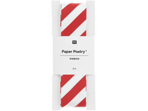 Polyester ribbon, Stripes - Paper Poetry - white and red, 2,5 cm x 3 m