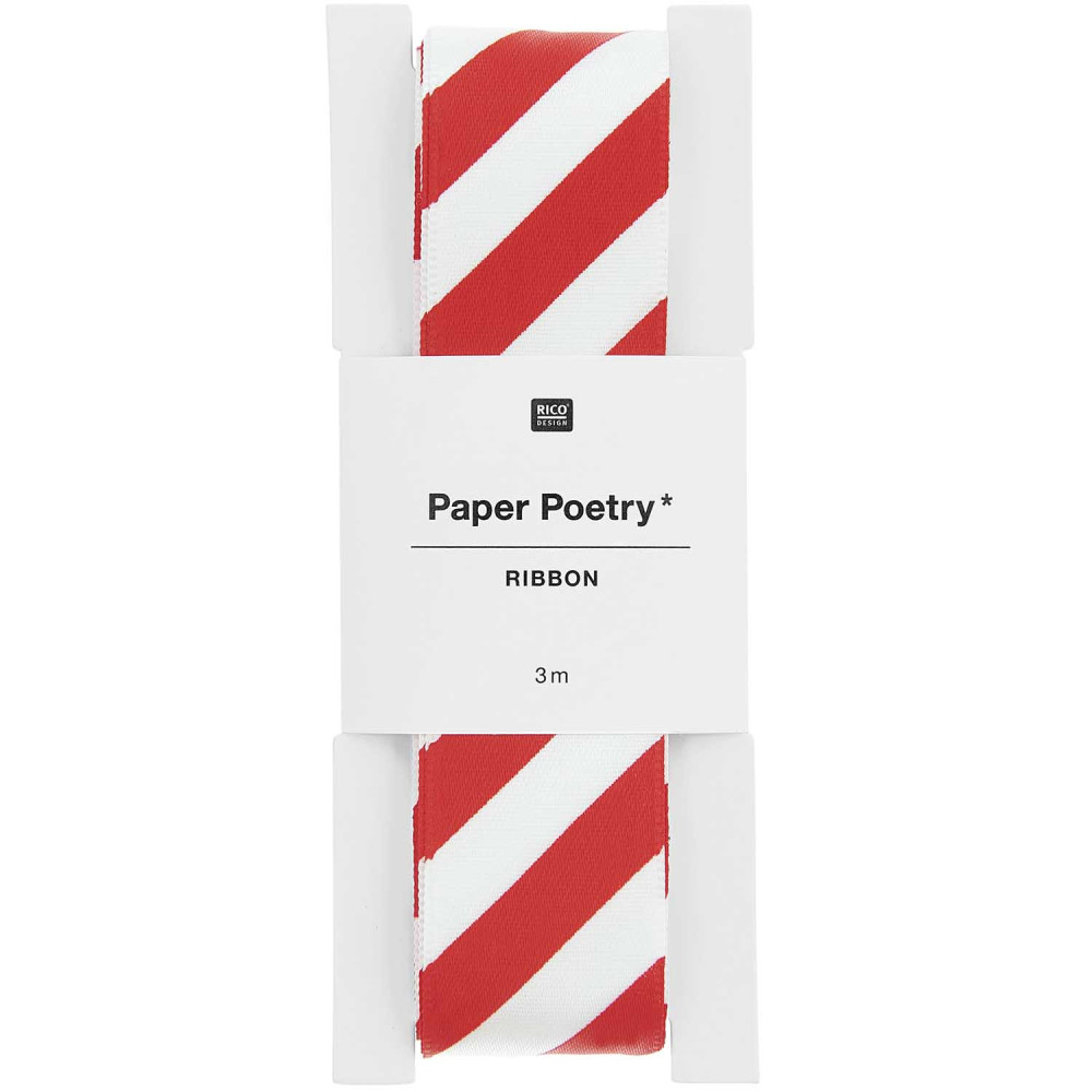 Polyester ribbon, Stripes - Paper Poetry - white and red, 2,5 cm x 3 m