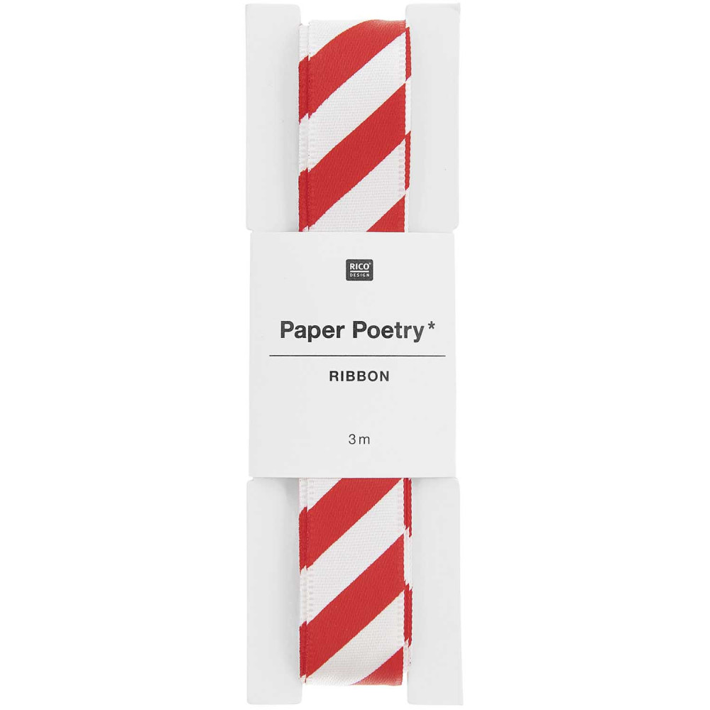 Polyester ribbon, Stripes - Paper Poetry - white and red, 1,6 cm x 3 m