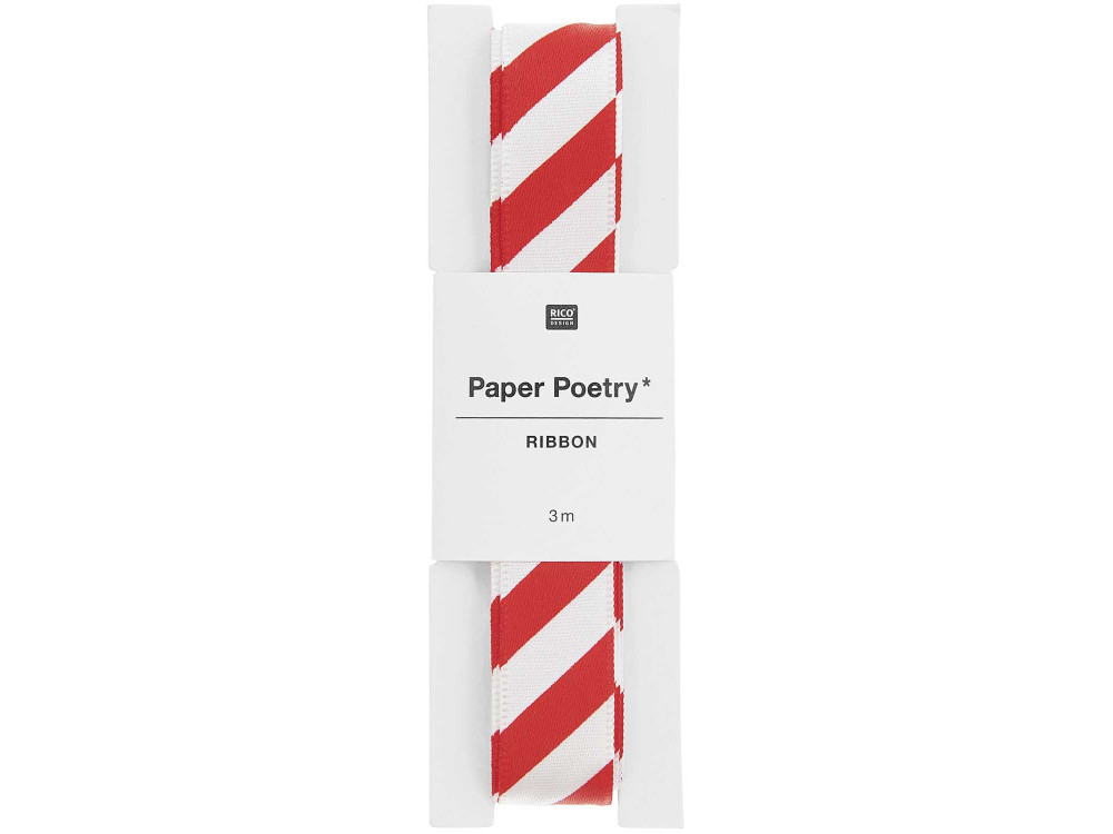 Polyester ribbon, Stripes - Paper Poetry - white and red, 1,6 cm x 3 m