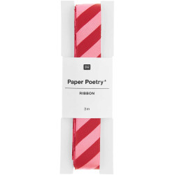 Polyester ribbon, Stripes - Paper Poetry - pink and red, 1,6 cm x 3 m