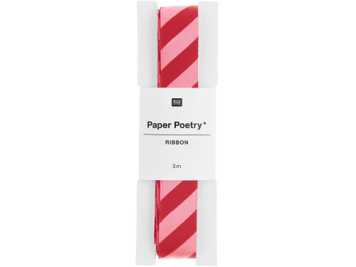 Polyester ribbon, Stripes - Paper Poetry - pink and red, 1,6 cm x 3 m