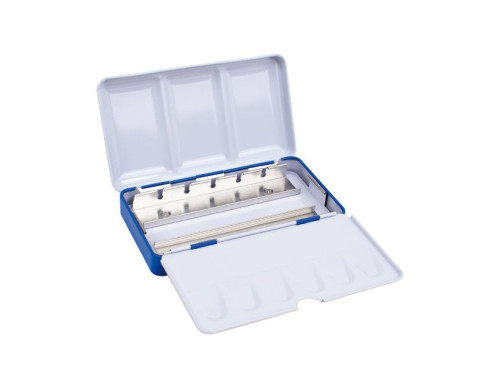 Metal case for watercolor paints in half pans - Milan - blue, 12 slots