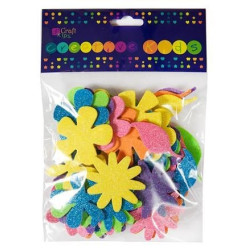 Glitter foam stickers - DpCraft - flowers, 72 pcs.