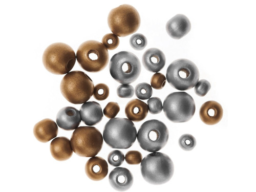 Wooden beads - DpCraft - gold and silver, 30 pcs.