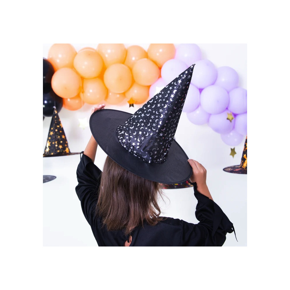 Witch hat with Stars and Moon print - black, 38 x 32 cm