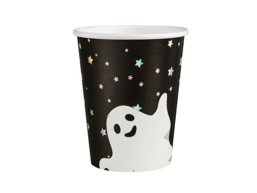 Kubeczki papierowe Halloween Duch - 9 cm, 220 ml, 6 szt.