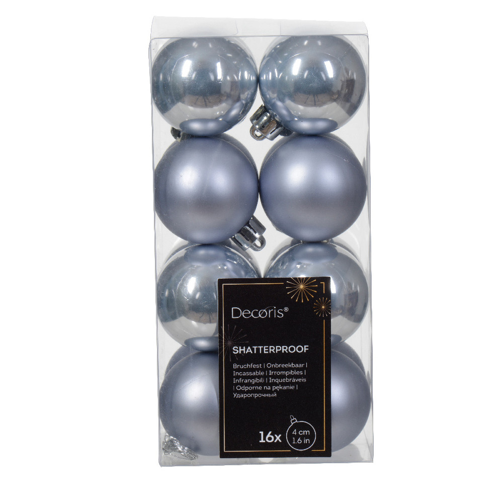 Shatterproof baubles - haze blue, 4 cm, 16 pcs.