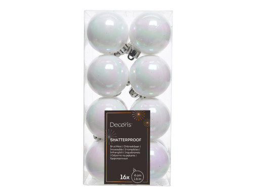 Shatterproof baubles - iridescent white, 4 cm, 16 pcs.