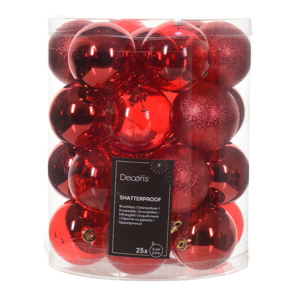 Shatterproof baubles - red, 6 cm, 25 pcs.